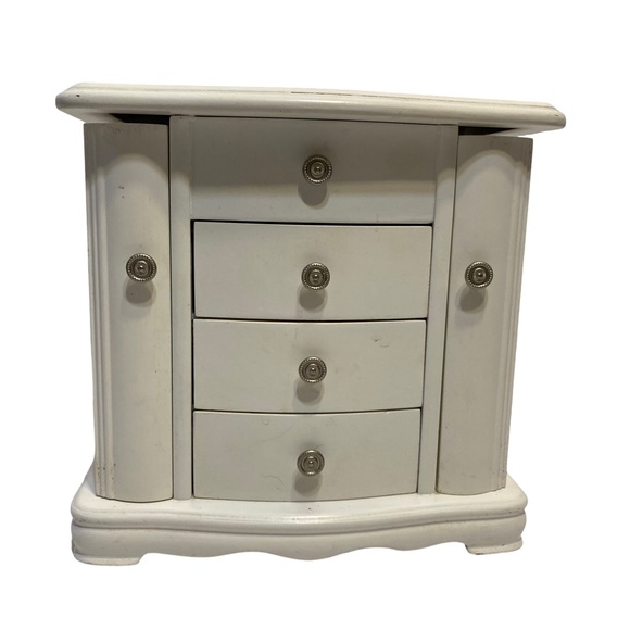 Retro White Mini Armoire Style Jewelry Box with Double Side Doors